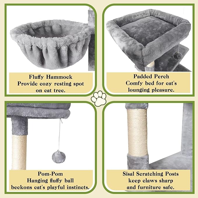57" Cat Tree Tower for Indoor Cats, Multi-Level Cat Tower Condo with Sisal Scratching Post (Light Gray)