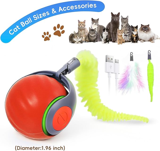 2PCS Speedy Tail Cat Toys 2.0, Interactive Cat Ball Toy for Bored Indoor Cats, Automatic Moving Pet Play Balls, Two Speed Adjustment with Replacement Tail
