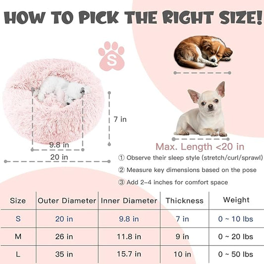 Himax Dog Beds for Small Dogs&Cats, Comfort Dogs Beds with Blanket Attached, Calming Anti-Anxiety Fluffy Dog Bed Washable (20"/26"/35") Pink