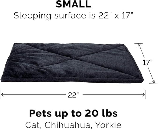 Furhaven ThermaNAP Self-Warming Cat Bed for Indoor Cats & Small Dogs, Washable & Reflects Body Heat - Quilted Faux Fur Reflective Bed Mat - Black, Small