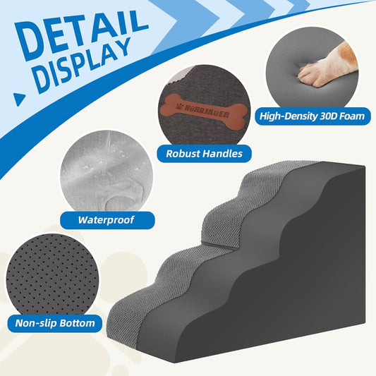 Dog Stairs 3-Step for Small Dogs and Cats to Get on Bed and Furniture/Windows, Pets Can Climb, Sit, or Perch to Look Out Windows, Extra Wide Dog Steps, Non-Slip Waterproof Fabric Cover, Grey(15.7" H)
