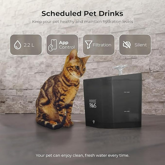 Smart WiFi Cat Water Fountain, App-Controlled Pet Drinking Dispenser 2.2L Tank, Ultra Quiet Automatic Indoor Fountain with 5-Stage Filtration & No-Whisker-Fatigue Bowl for Cats & Dogs