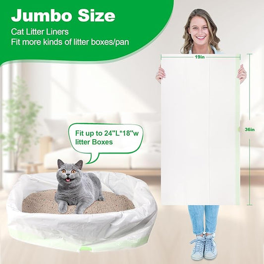 100 Pack Litter Box Liners Large - Extra Thick Jumbo Cat Litter Bags, 36"x19" Drawstring Large Cat Litter Liners for Litter Boxes, Easy Clean Up Kitty Litter Liner XL