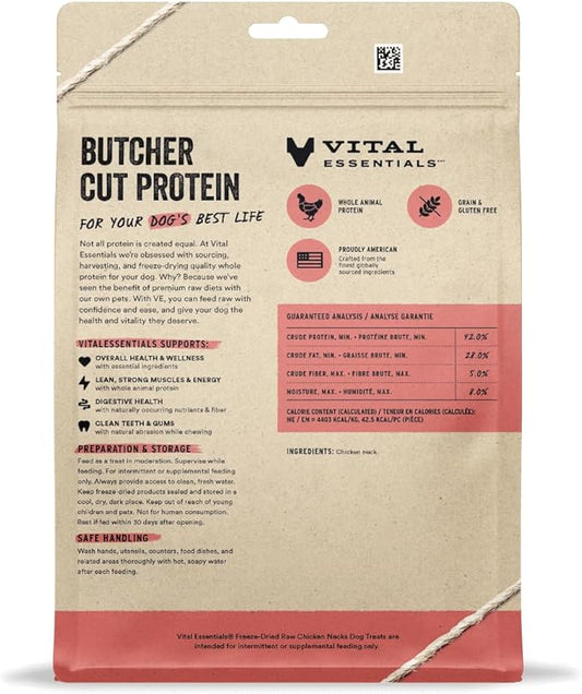 Vital Essentials Chicken Necks Dog Treats, 9 oz | Freeze-Dried Raw | Single Ingredient | Premium Quality High Protein Training Treats | Grain Free, Gluten Free, Filler Free