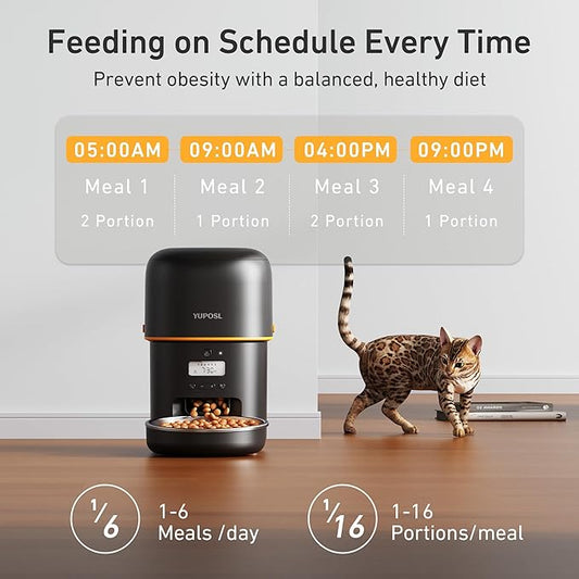 Automatic Cat Feeder - 2L Cat Food Dispenser, Timed Auto Pet Feeder with 180-day Battery Life, 1-6 Meals Per Day, 1-16 Portion, Desiccant Bag Keeps Dry Food Fresh, Also for Small Dogs