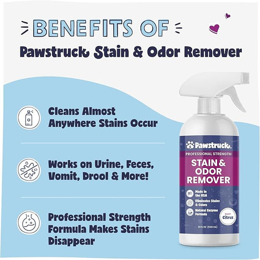 Pawstruck Professional Strength Pet Stain & Odor Remover - Natural Enzyme Cleaning Solution for Dogs & Cats - Safe and Effective Smell Eliminator - 32 oz - Packaging May Vary