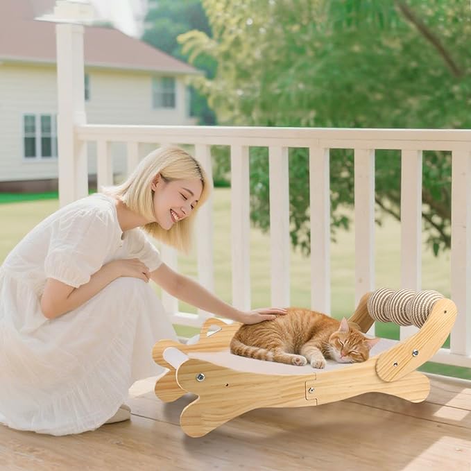 Cat Scratcher Bed for Indoor Cats | 3-in-1 Scratching Post & Hammock Lounge with Wooden Perch, No-Tip Stable Base for Small/Medium/Large Cats ,Durable Scratch Pad & Cat Furniture (Easy Assembly)