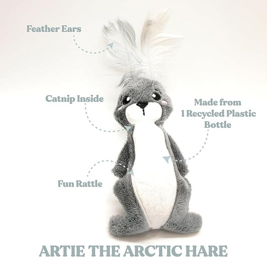 Arctic Collection Cat Toy | Feather Arctic Hare for Indoor Cats | Cute Interactive Plush Toys for Swatting & Playing | Eco-Friendly & 100% Recycled Materials