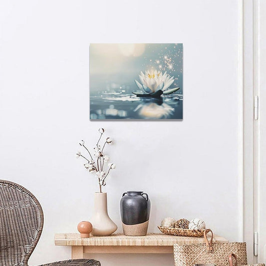 Bathroom Lotus Wall Art Floral Pictures Zen Meditation Wall Decor Yoga Spa Spiritual Canvas Print Painting Artwork for Bathroom Restroom Living Room Bedroom 16"x20"