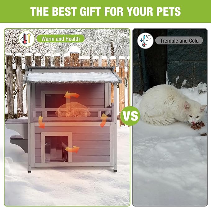 Cat House Outdoor 100% Insulation Feral Kitty Shelter with Insulated Liner for Winter,Waterproof Heated Cat Condo…