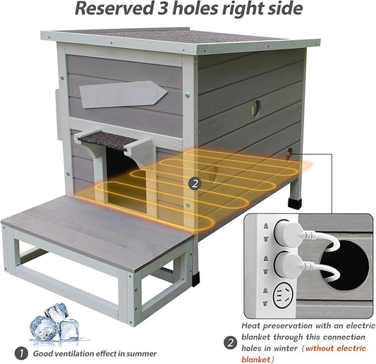 Rockever Outdoor Cat House, Large Outdoor Houses for Feral Cats Wooden Outside Cat Shelter Weatherproof with Escape Door
