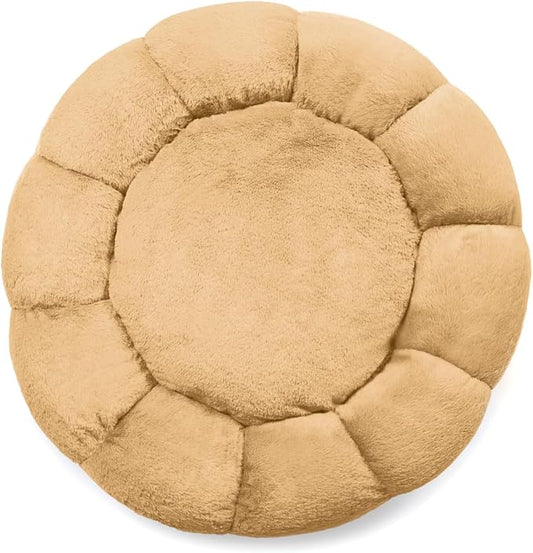 Sherry Kline Pets “Daisy Round” Donut Shape Calming Bed for Dogs and Cats, from Soft Faux Fur, Available in 4 Sizes, Machine Washable