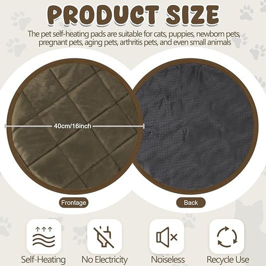 2 Pcs Cat Heating Pad Round 16 Inch Self Heating Cat Mat Washable Heated Bed Anti Slip Warming Pad Pet Bed Mat for Kennel Dog Crate Indoor Outdoor(Coffee,16 Inch)