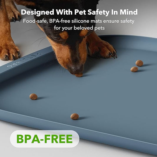 PETLIBRO Dog Food Mat, Safety Silicone Cat Food Mat for Feeder & Fountain, Waterproof Dog Bowl Mats, Raised Edge Spill Protection Floor, Cove Feeding Mat for Pet (Lake, 22'' x 16.5'')