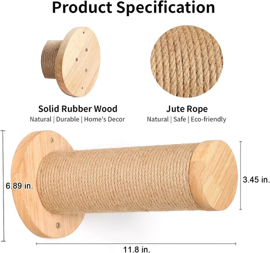 FUKUMARU Cat Wall Furniture, 11.8 Inch Cats Steps for Drywall, Kitten Stairs for Wall Mounted with Jute Scratching Kittens Shelf, 2 of Pack