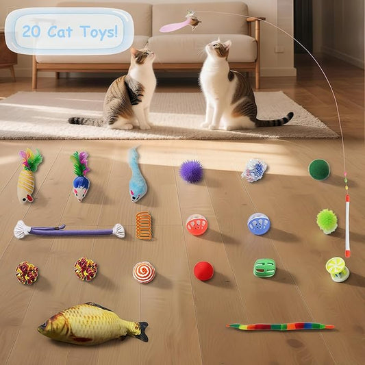 Mesh Cat Tunnel Bed with 20 Cat Toys, Collapsible Play Tunnel for Indoor Cats,Visible Cat Tube for Kitten Puppy