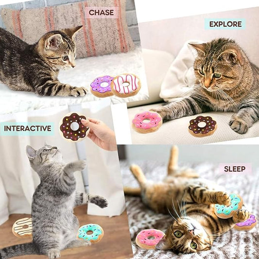 6 Pack Donut Cat Catnip Toys Kitten Chew Knickknack Sprinkles Interactive Pillows Teeth Grinding Catmint Plush Plaything Kitty Birthday Ideas Supplies 4 Inches