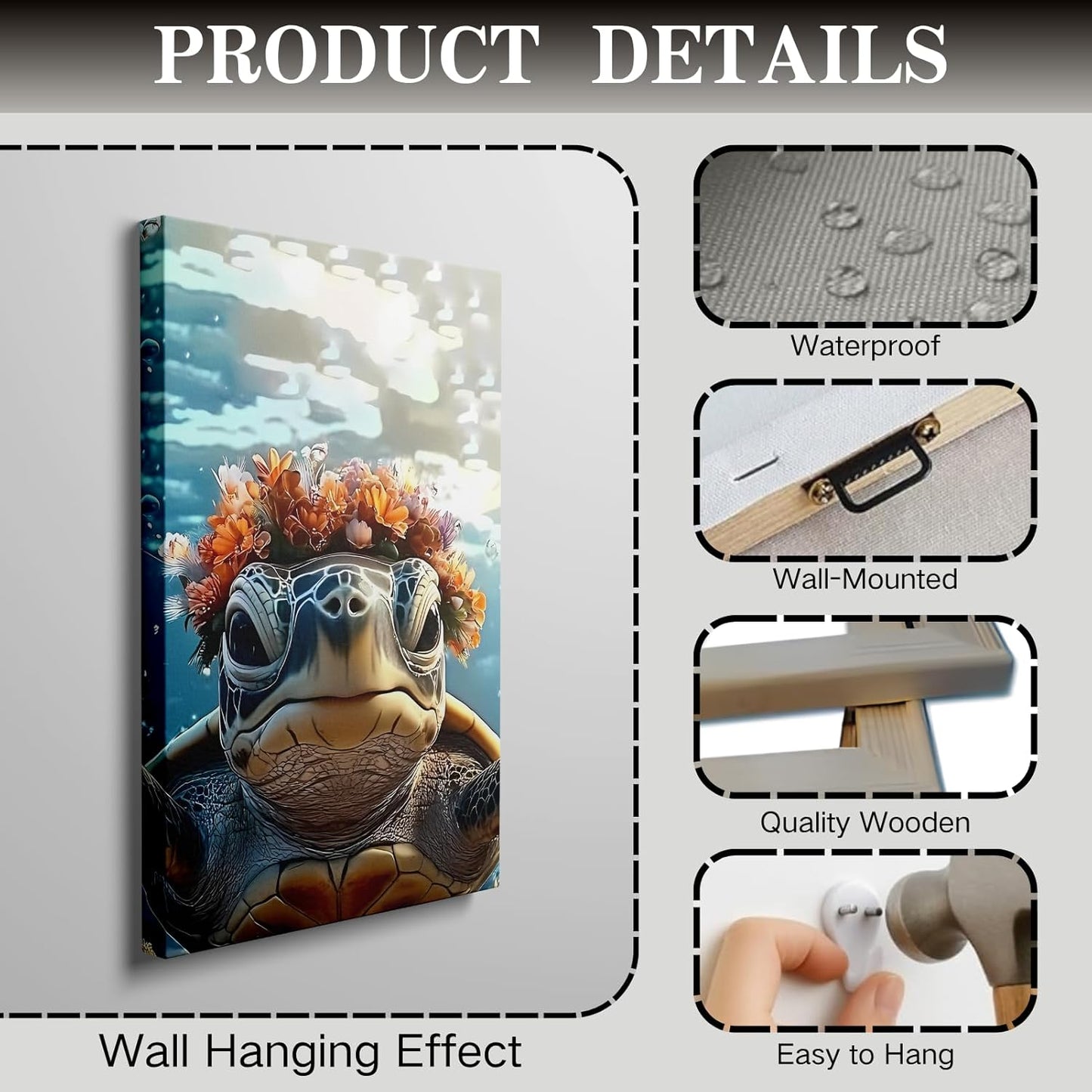 Wivsev Sea Turtle Canvas Wall Art,Under Sea Wall Art,Sea Life Pictures Wall Decor,Ocean Animal Painting for Bathroom,Living Room,Bedroom (12" x 18" x 3 pcs)