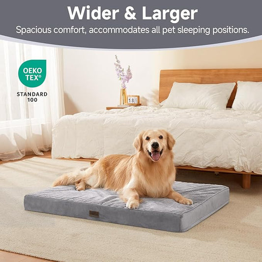 OhGeni Orthopedic Waterproof & Machine Washable Dog Bed for Medium Large Pets, Cat Mat with 25D Egg Crate Foam, Non-Slip Bottom & Removable Cover, Invisible Zipper, 44 Inches(Gray)
