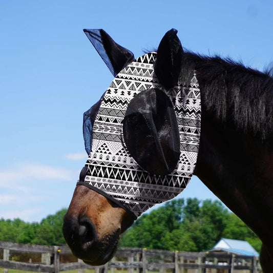 Harrison Howard Super Comfort Stretchy Fitting Horse Fly Mask with UV Protection Soft on Skin with Breathability Doodle Aztec Pony