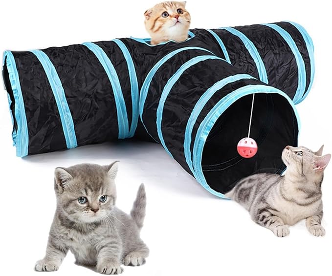 Foldable Cat Tunnels With Toy Ball - Indoor Play Tube for Large Cats, Kittens, and Rabbits (3 Way)