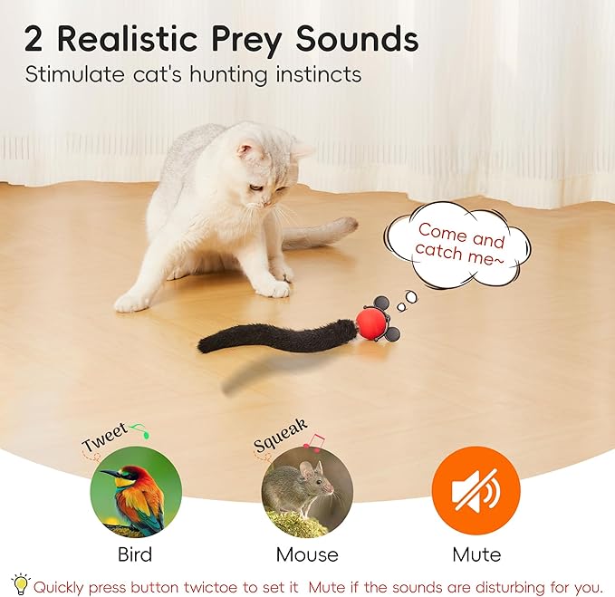 Potaroma Moving Ball Cat Toys with Fluffy Tail, Smart Interactive Kitten Rolling Ball, Chargeable Kitten Toy for Indoor Cats Exercise, 1.8 Inches