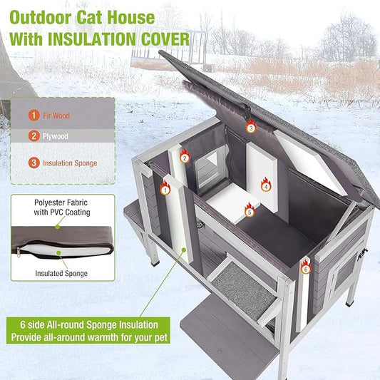 GUTINNEEN Insulated Outdoor Cat House for Winter Feral Cat Shelter Weatherproof Expandable