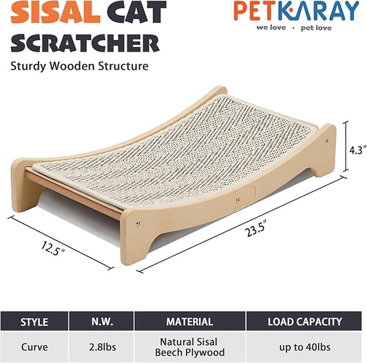 PETKARAY Sisal Cat Scratching Board, Curved Sisal Cat Scratcher, Large Indoor Kitty Scratch Pad, Heavy Duty Arc Lounge Bed for Kitten