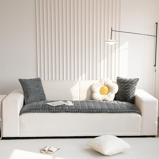 Faux Fur Plush Dog Couch Cover 3D Stripe Fuzzy Sofa Cover Non-Slip Fluffy Dog Bed Cover Pet Blanket Sofa Couch Furniture Protector for Puppy Large Dog Cat (Dark Grey,31"x47")