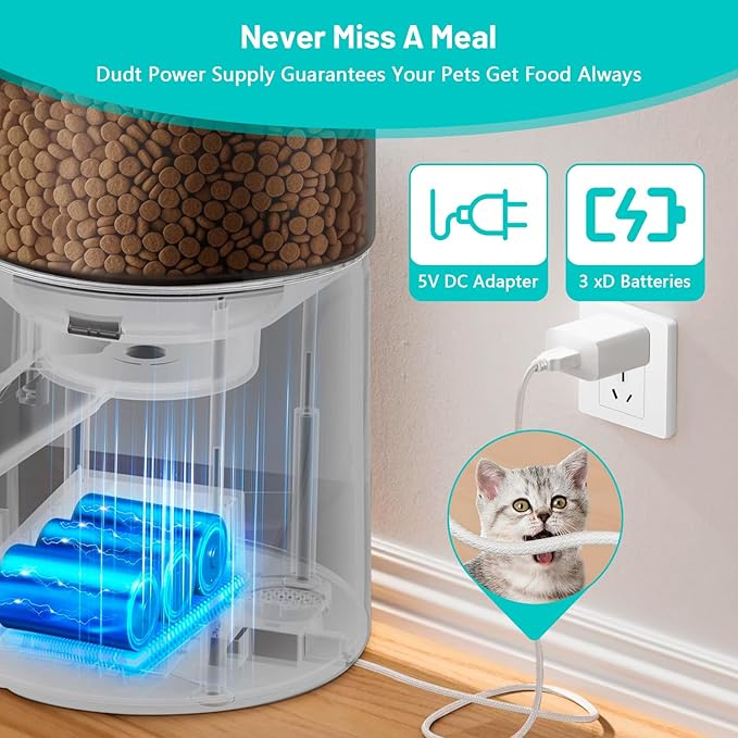 Automatic Cat Feeder with Camera, 2.4Ghz WiFi Timed Dog Food Dispenser with APP Control, 3L Auto Dry Food Feeders for Pets with HD Video, 1-8 Meals/Day, 10s Voice Recorder (Camera and WiFi)