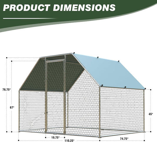4ever2buy Chicken Runs for Yard with Cover, Large Metal Chicken Run Walk in Metal, Outside Dog Kennel with Roof, Flat Roofed Outdoor Kennel for Cats(9.2’Lx6.23’Wx6.4’H)