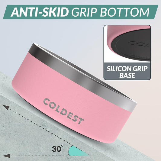 Coldest Dog Bowl - Anti Rust Metal, Non Slip, 3 Layers Insulated Stainless Steel Dog Bowls - Spill Proof & Heavy Duty - Water Bowl for Dogs, Cats & Pets, Dish Washer Safe (100 oz, Cotton Candy Pink)