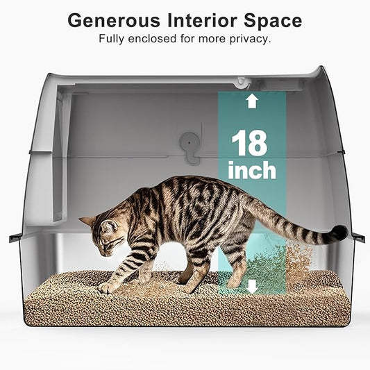Stainless Steel Litter Box with Lid, XL Extra Large Metal Cat Litter Boxes for Big Cats Enclosed, Easy to Scoop with Litter Scoop Set, High Sides Enclosure Anti-Urine Leakage Non-Sticky