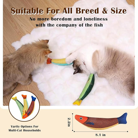 Cat Toys 4 Pack, Fish Shaped Catnip Toys with Crinkle Sound, Durable Interactive Chew & Kicker Toys for Indoor Cats, 8.1 Inch for All Breeds