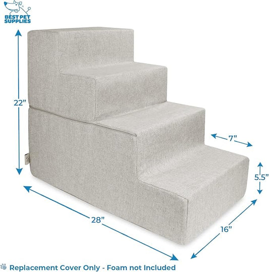 Best Pet Supplies Dog Stairs & Steps - Foam Steps for Small Dogs & Cats, Non-Slip Indoor Balanced Pet Step Support, Dog Ramp, No Assembly, Sand, Foldable 4-Step (22-inch Height)