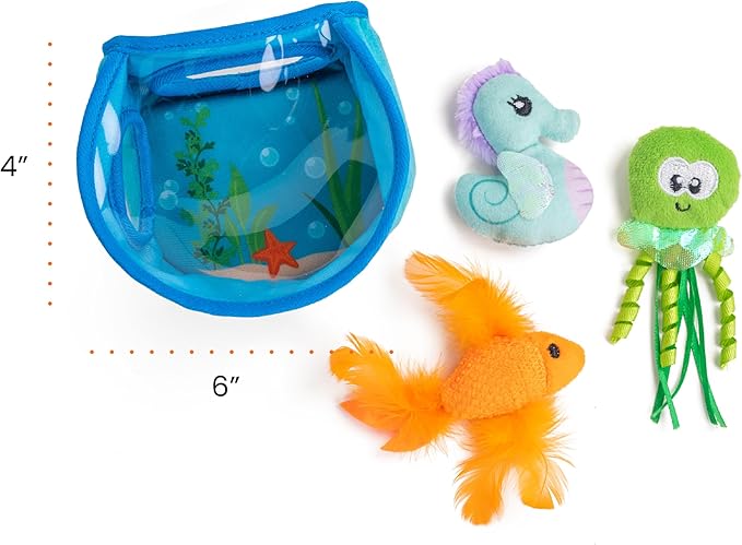 Catstages Hide & Seek Fish Bowl Interactive Cat Toy with Two Catnip Blend Toys, Blue