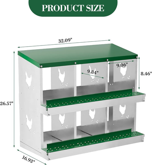 6 Hole Chicken Nesting Box with Roll Out Egg Tray, Rustproof & Ventilated Chicken Laying Boxes for Hens, Chickens, Ducks | Easy-Clean Poultry Coop Accessories