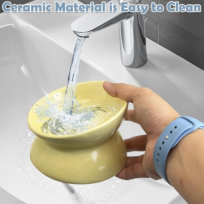 kathson 4 Pcs Ceramic Raised Cat Bowls, Elevated Tilted Cat Food Bowl, Anti Vomiting Pet Food Bowl, Colorful Porcelain Pet Feeder Dish for Cats and Small Dogs, Stress Free(Blue,Green,Yellow,Pink)