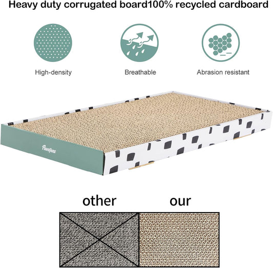 PAWSFANS Cat Scratcher Cardboard Scratch Pad with Box Durable Corrugate Scratching Kitty Sofa Lounge Bed Reversible Catnip Included for Indoor Cats,Large(Box, 1pcs)
