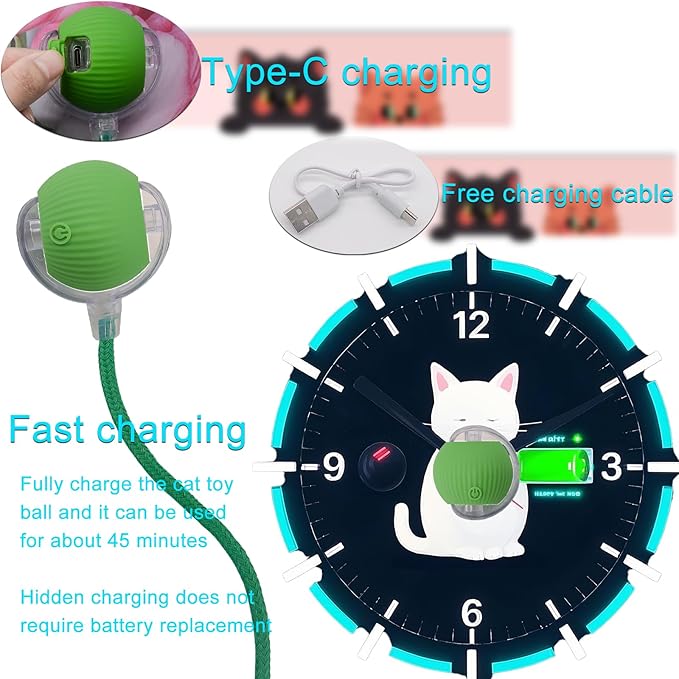 Interactive Cat Dog Toy Ball: Indoor Small Automatic Moving Smart Rolling Fun Pet Game with Led Light and String Tail for Motion Activated, Cute Kitten Puppy Present, Exercise Wheel Supplies (Green)