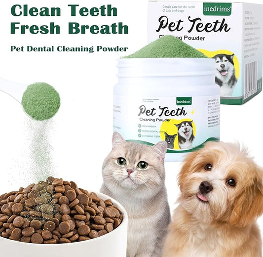 Dog Teeth Cleaning Powder, Dog Dental Powder and Cats Breath Freshener, Bad Breath & Tartar Remover for Pets, Suitable for Large, Medium & Small Canine(Green)
