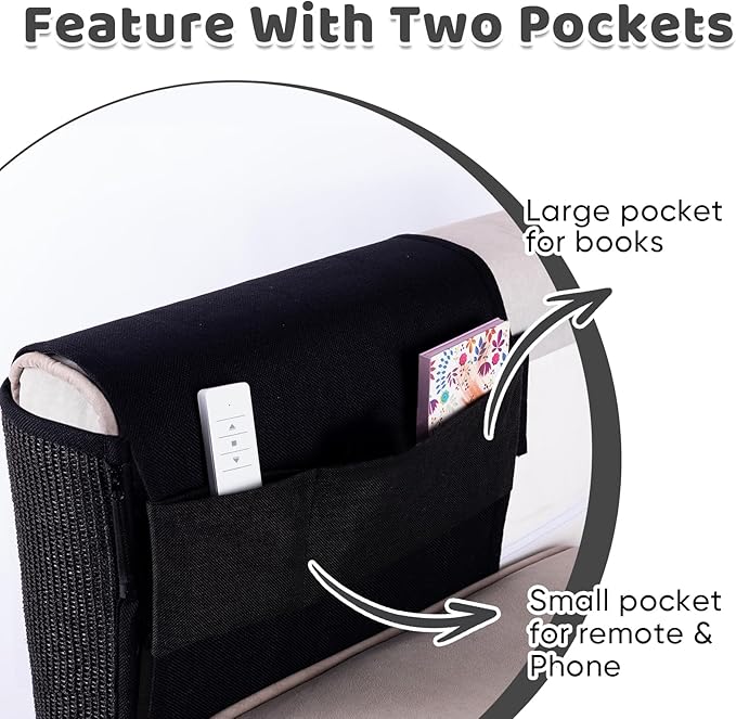 NATUYA Cat Scratch Couch Protector, Sisal Furniture Protector Cats Scratching Pad, Anti-Cat Scratch Sofa Armrest Couch Protective Shield with Pocket (Black, Fit Left or Right)