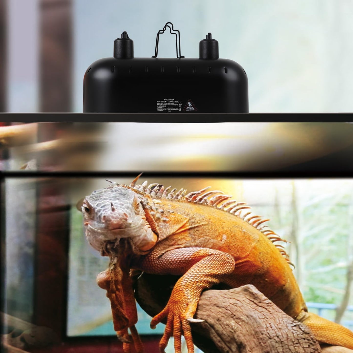 DXOPHIEX 15 inch Dual Reptile Light Fixture, Max 150W Dual Dome Reptile Heat Lamp with 100W Basking Bulb&Infrared Heat Lamp, UVB Light Fixture for Terrarium and Tortoise Habitat