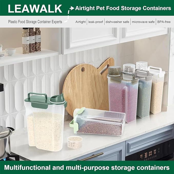 5-7Lbs Cat Dog Storage Container, Portable Pet Food Containers with Upgraded Large Spout and Cup, Small Animal Kibble Dispenser for Bird Seed, Oatmeal, Rice, Flour, Brown Sugart-Dark Green