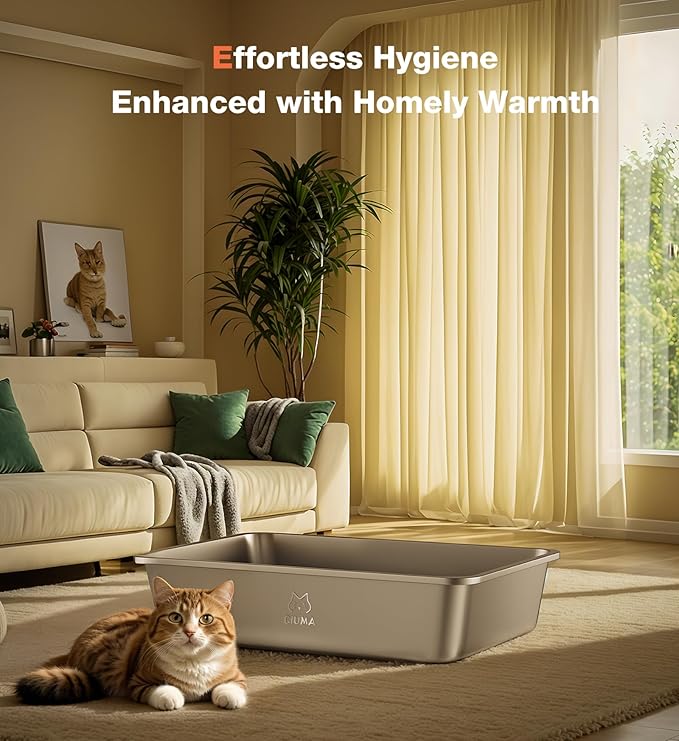 Stainless Steel Litter Box with Handle, Large Metal Cat Litter Box with High Sided for Big and Small Cats, Kitty Litter Boxes, Non-Stick, Easy to Clean, Odor-Free, Small Cat Toilet