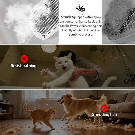 Trumoon Pet steam brush for dogs and cats, Pet Grooming Tool Kit with a stainless steel comb and a portable pet hair remover (Green)