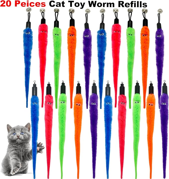 Cat Worm Toy Refills, 20 Pieces Cat Wand Attachments Worms Toy for Indoor Cats (B)