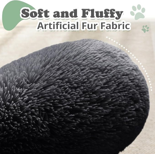 JOLLYVOGUE Dog & Cat Bed, Calming Anti-Anxiety Pet Bed for Small Dogs, Fluffy Donut Cushion for Small and Medium Pets (20")