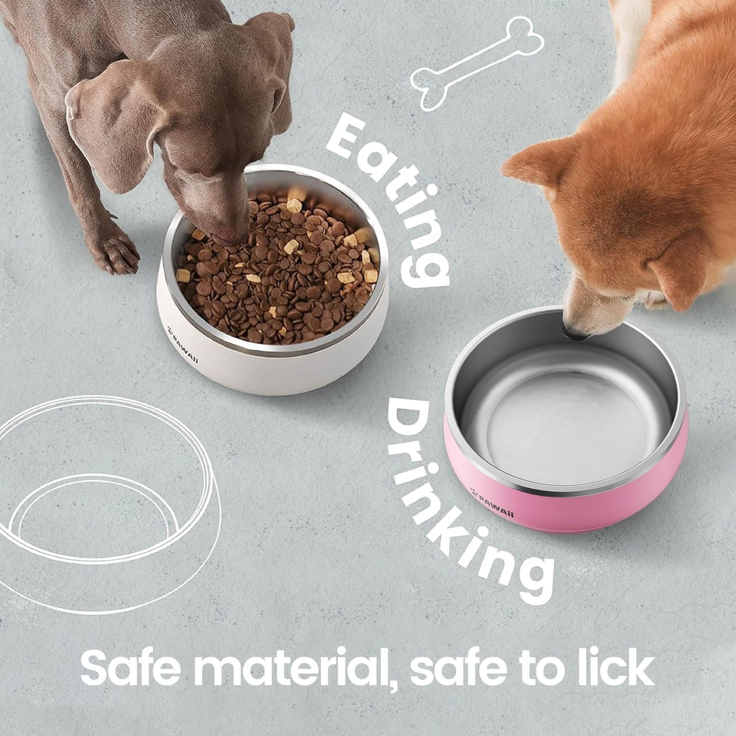 Pawaii Insulated Stainless Steel Dog Bowl with Non-Slip Base & Double Wall Design, ID Tag Included - 68oz Durable Dishwasher Safe Bowl for All Dogs