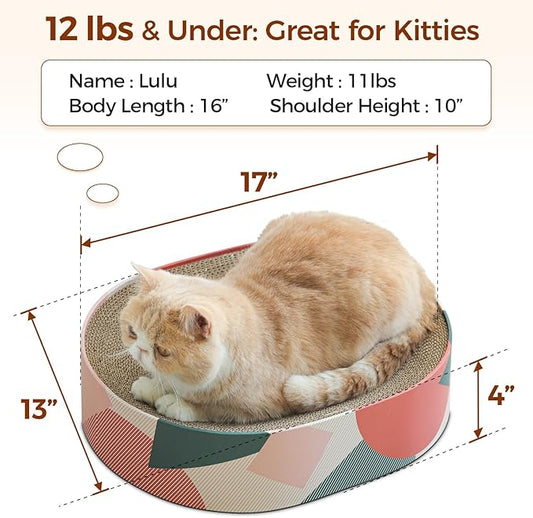 ComSaf Cat Scratcher Cardboard Bed Lounge Couch for Indoor Cats Oval Shape 17"x13", Kitty Cat Scratching Pad Recycle Corrugate Scratcher Long Lasting Furniture